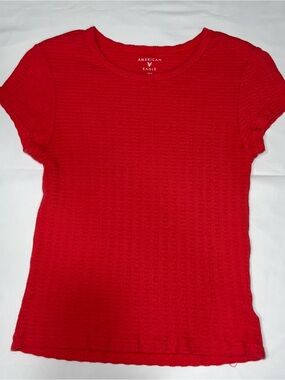 American Eagle Outfitters Women's Red Ribbed Baby Tee